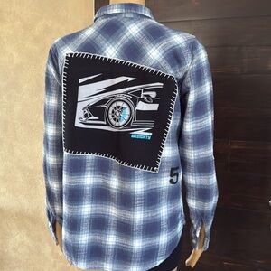 Upcycled Thread&Supply (80EIGHTY) Blue Plaid Flannel Shacket Size XS